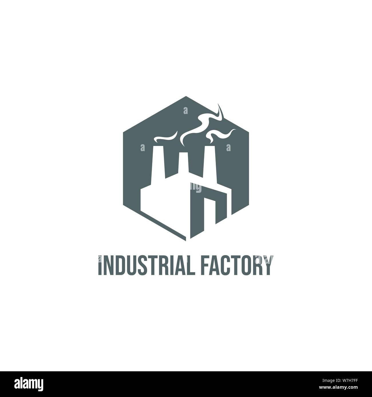 Industrielle Fabrikgebäude flachbild Logo Design Vector template Abbildung Stock Vektor