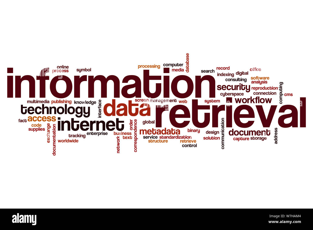 Information retrieval Wort cloud Konzept Stockfoto