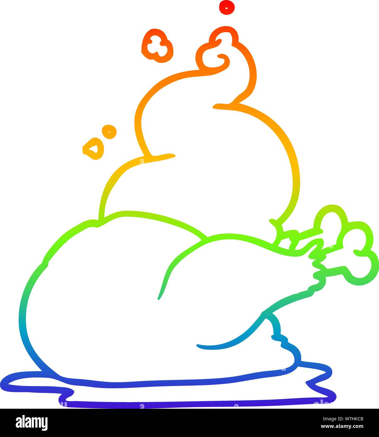 Regenbogen Farbverlauf Zeichnung eines ganzen gekochtes Huhn Stock Vektor