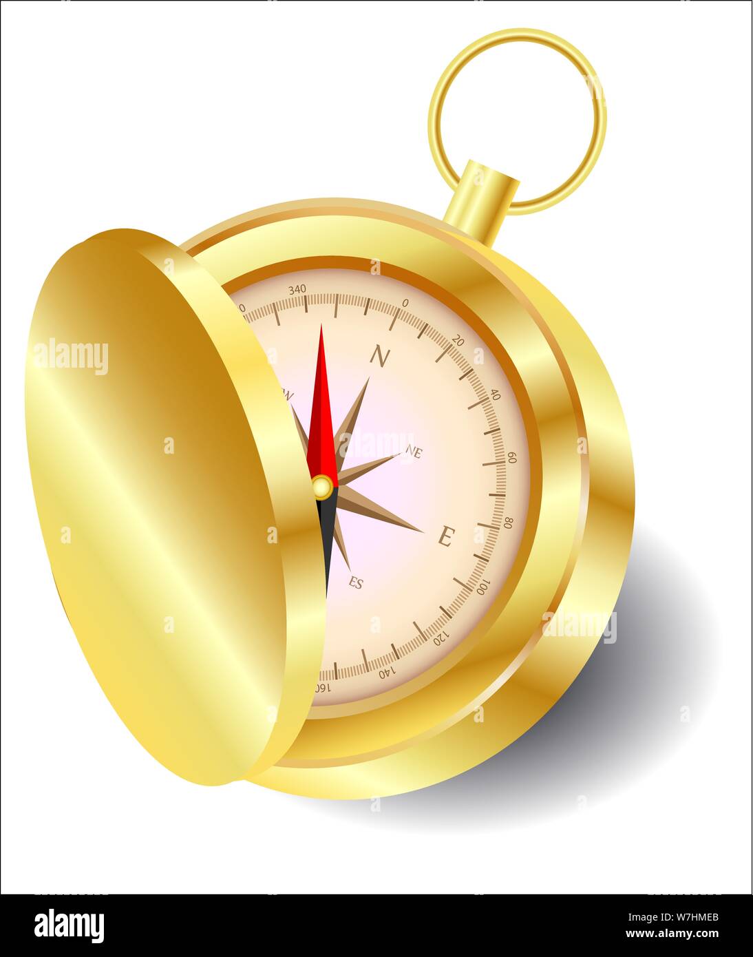 Eine goldene Kompass mit Deckel mit einem Wind Rose auf einer goldenen  Kette. Norden, Süden, Westen, Osten, Geographie, Koordinaten, Richtungen  Stock-Vektorgrafik - Alamy