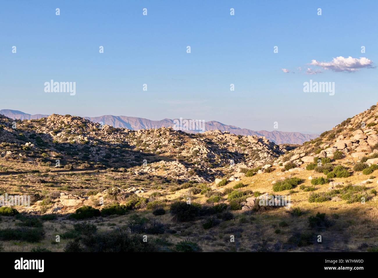 Landschaft der Wüste gegen den blauen Himmel Stockfoto