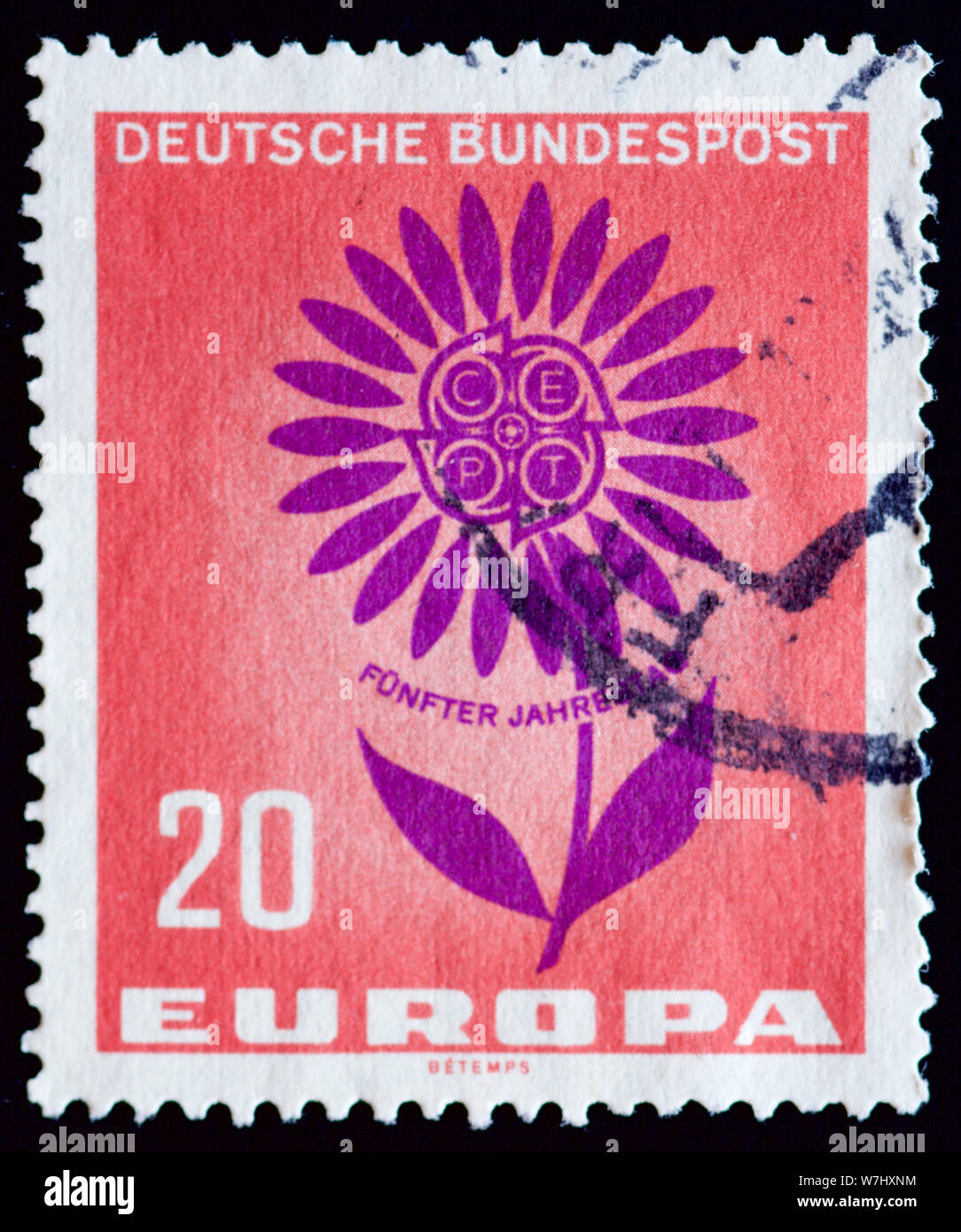 West Deutschland Briefmarke - C.E.P.T.-Blume Stockfoto