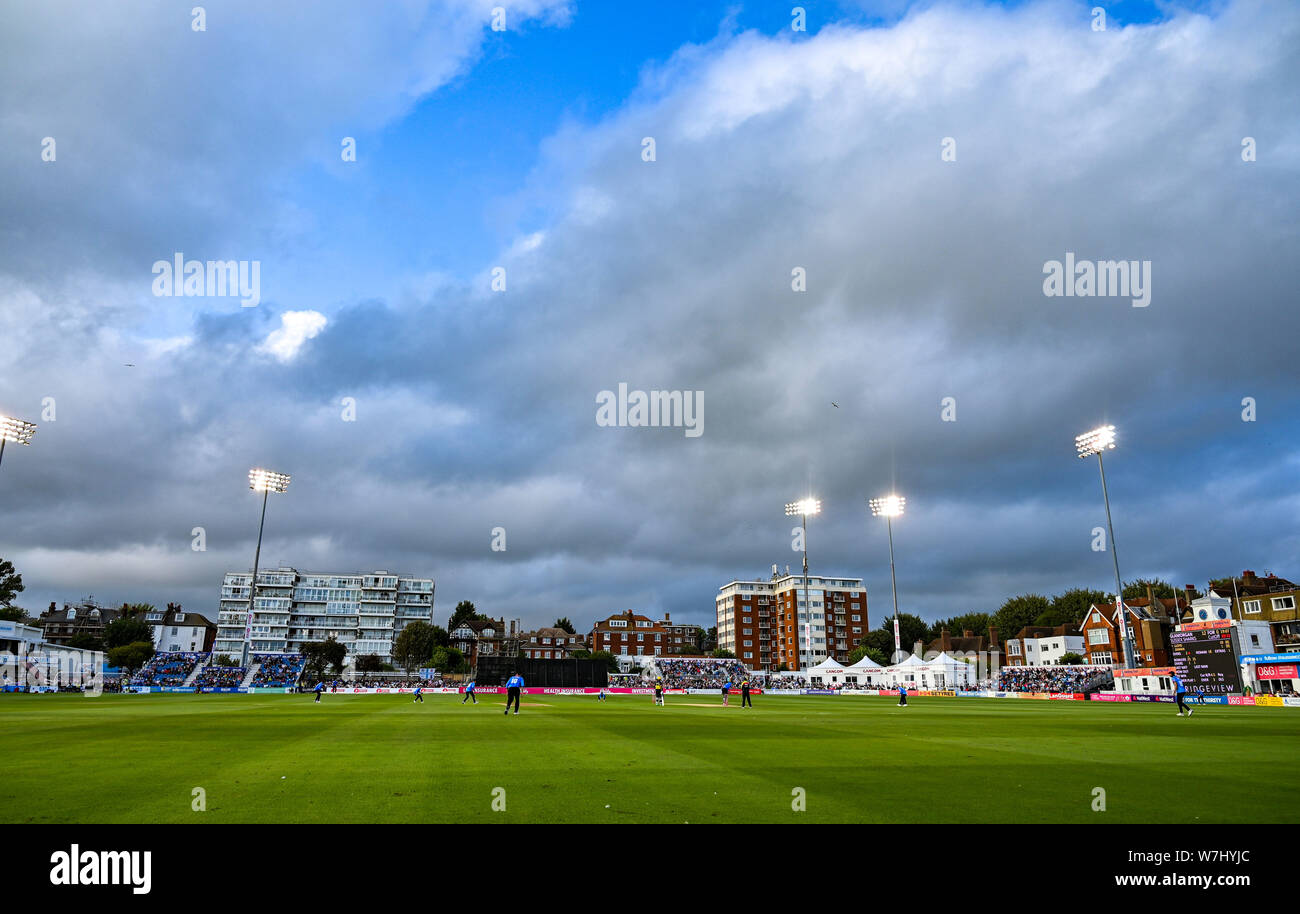 Hove, Sussex UK 6. August 2019 - Die Vitalität T20 Blast Cricket Match zwischen Sussex Haie und glamorgan an der 1. zentralen County Boden in Hove: Simon Dack/Alamy leben Nachrichten Stockfoto