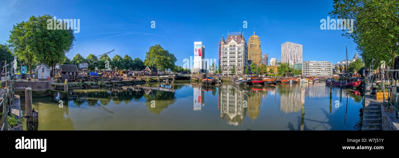 Hafen mit Blick auf Haus Witte Huis, Panorama, Rotterdam, Niederlande Stockfoto