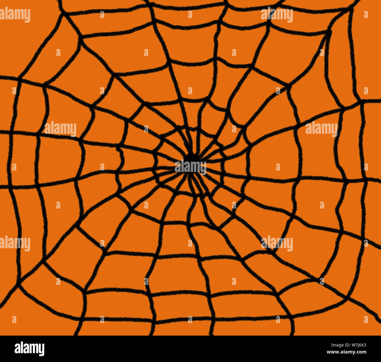 Hand spinnen web Abbildung gezeichnet. Schwarz Web mit einem orangefarbenen Hintergrund Stockfoto