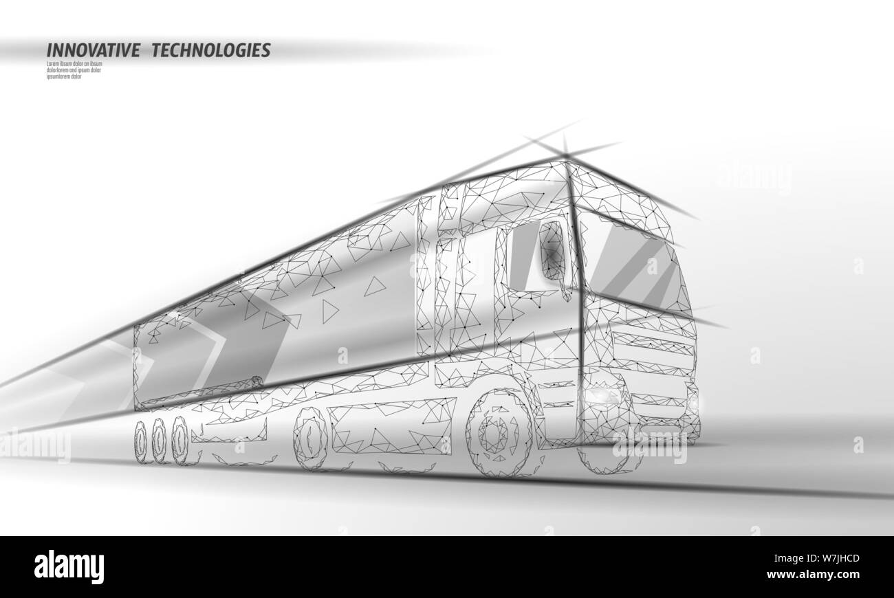 Low Poly Transport abstrakten Truck. Lkw van schnelle Lieferung Versand Logistik. Polygonal dunkelblau Geschwindigkeit Autobahn Industrie internationale Transport Stock Vektor