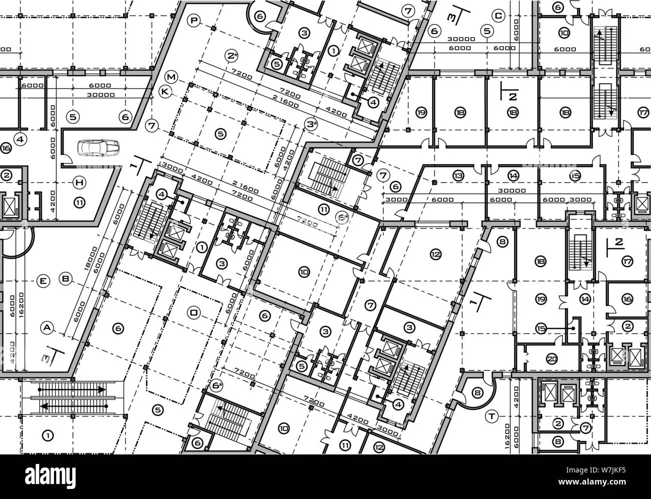 Nahtlose Plan der Gebäude einer Blaupause. Blick von oben auf die Vector architektonischen Hintergrund Stock Vektor