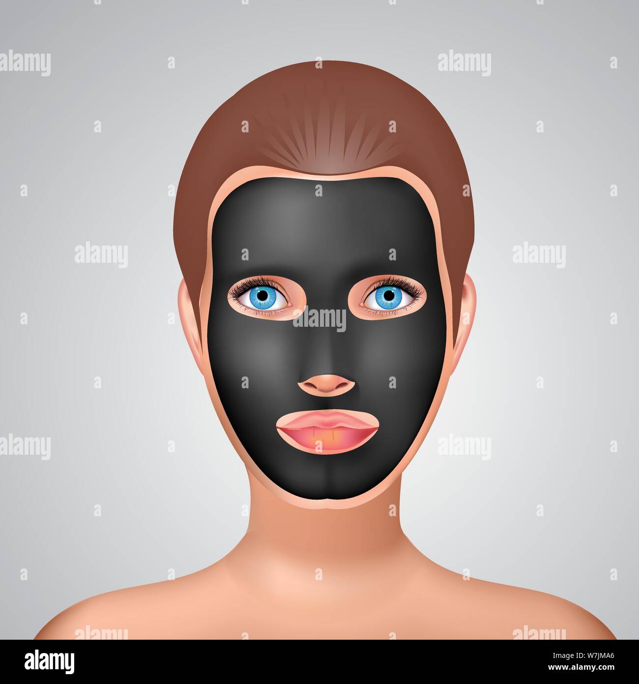 Beauty Fashion girl Gesichts Holzkohle schwarze Maske anwenden. Linienstil Vector Illustration. Stock Vektor