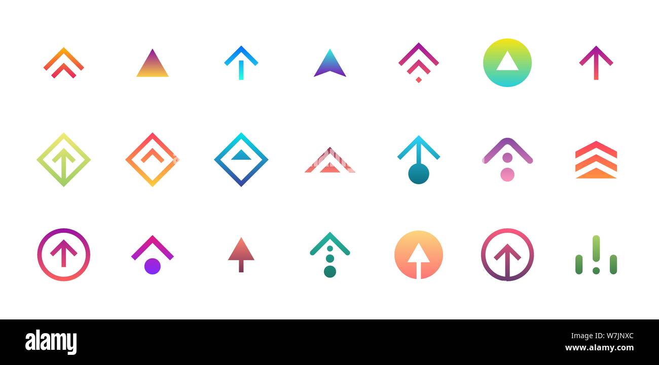 Symbolsatz für Story-Schaltfläche nach oben wischen. Anwendung und soziale Netzwerk Scroll Pfeil Piktogramm für Mode Blogger Geschichten Design. Vektor flach modernen Gradienten Farbstil App Interface Element Illustration Stock Vektor