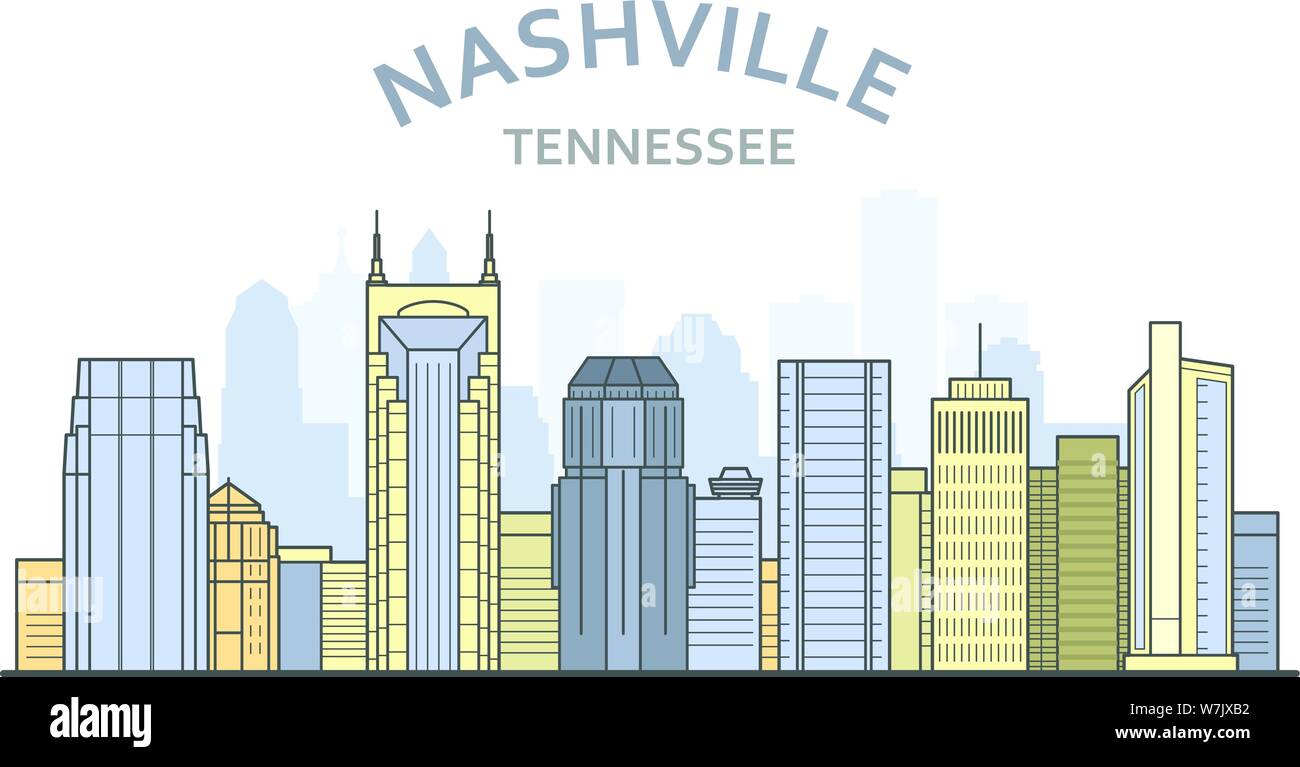 Stadtbild in Nashville, Tennessee - Stadt Panorama von Nashville, Skyline von Downtown Stock Vektor