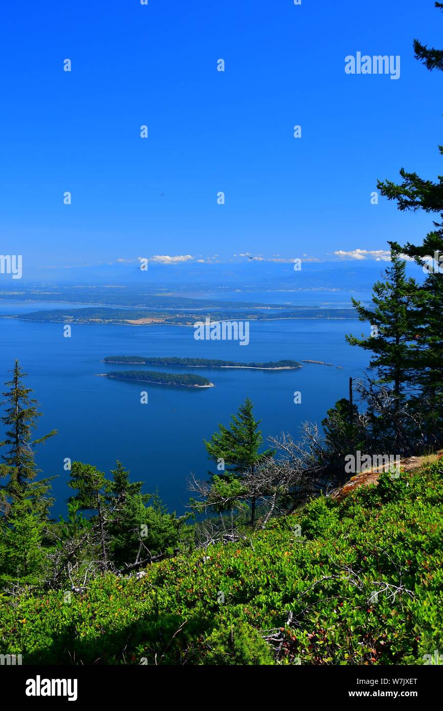 Panoramablick auf die San Juan Inseln wie von Mt, Verfassung auf Orcas Island, Washington gesehen Stockfoto
