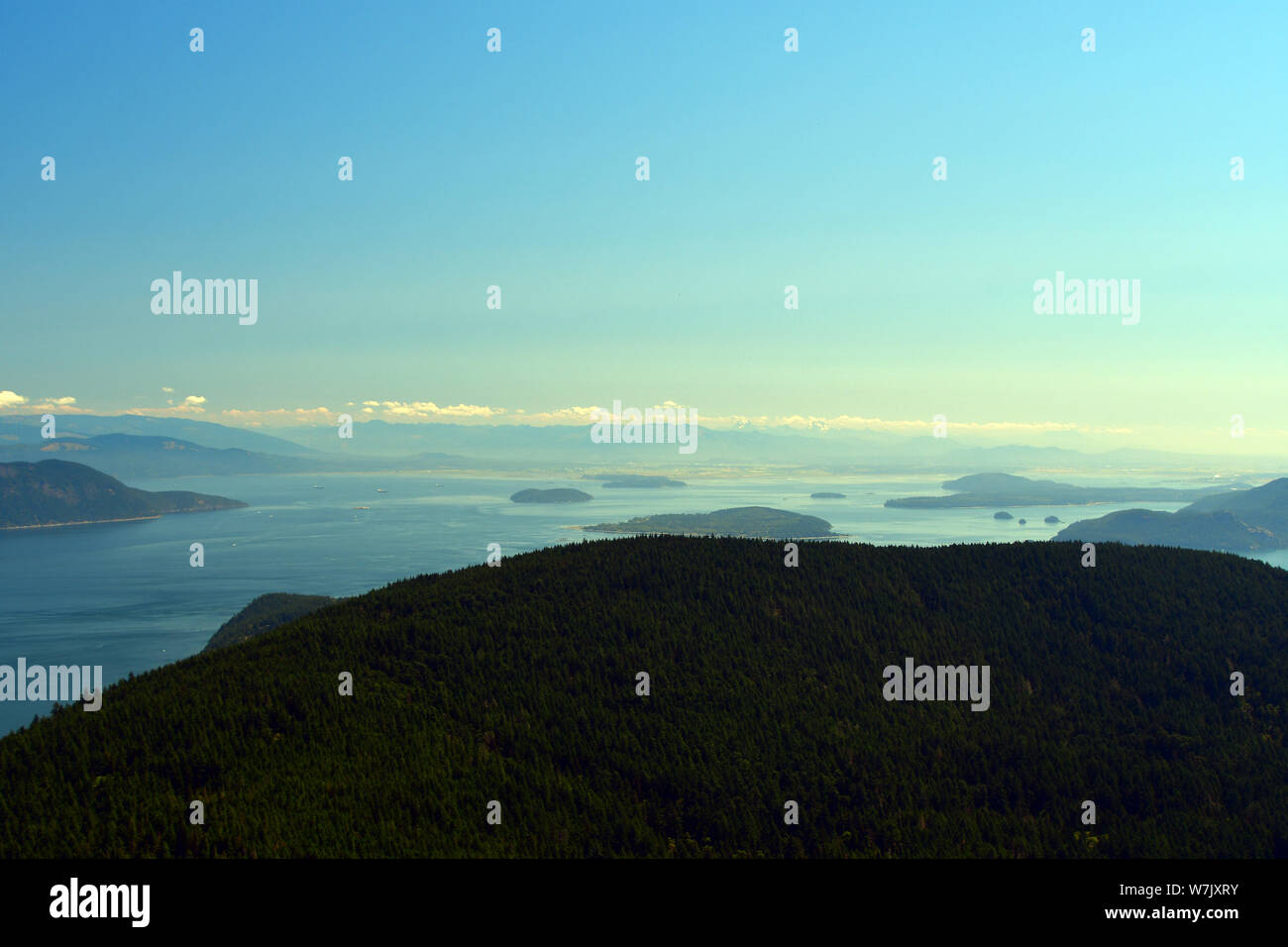 Panoramablick auf die San Juan Inseln wie von Mt, Verfassung auf Orcas Island, Washington gesehen Stockfoto