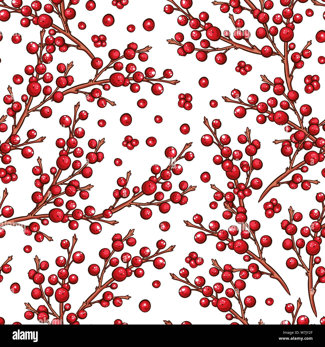 Die Europäische Stechpalme Ilex rote Beeren nahtlose Vektor Muster. Weihnachten scrapbooking oder Hintergrund Design mit floralen Filialen. Vinter handdrawn Marker Abbildung Stock Vektor