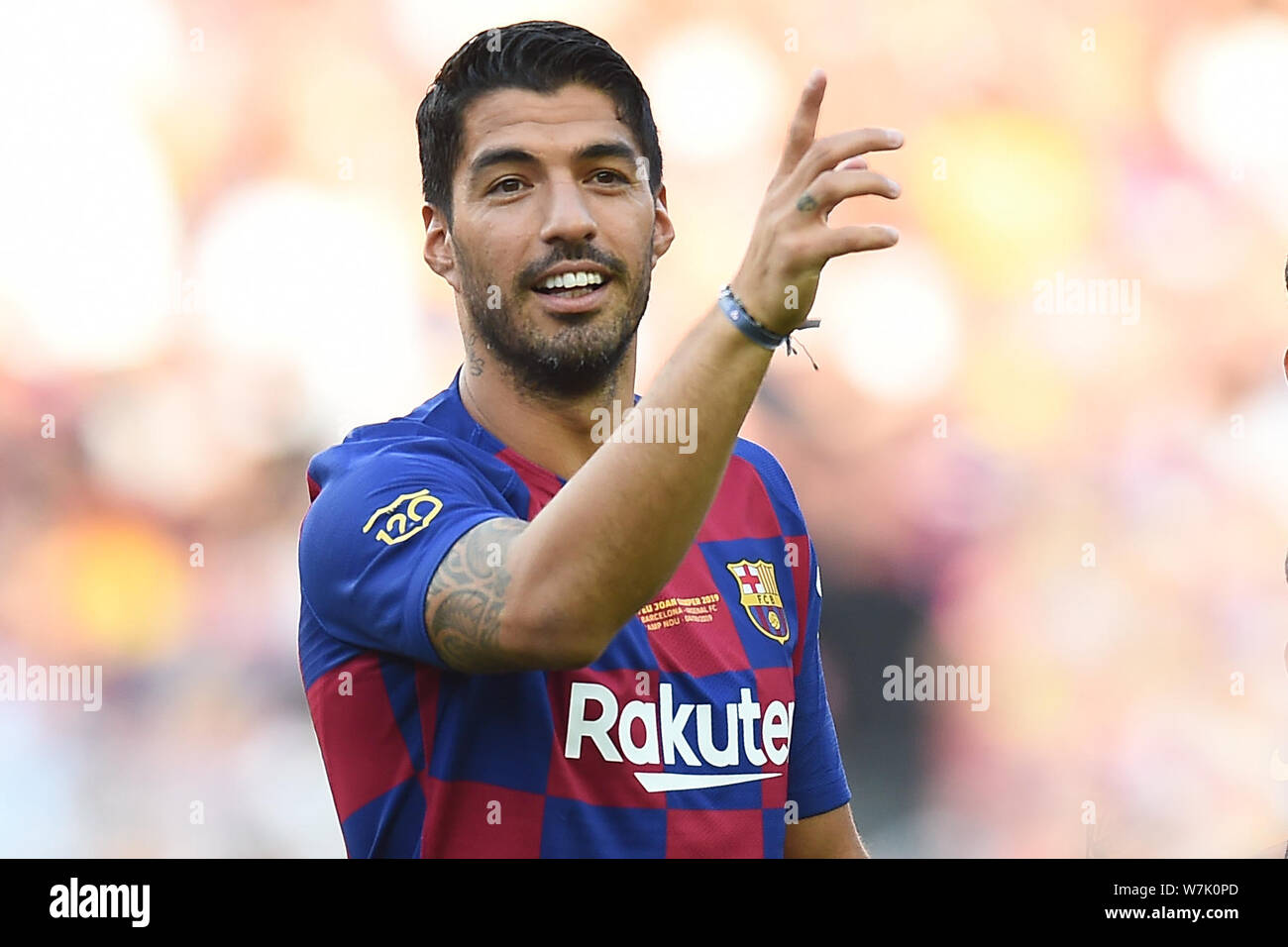 BARCELONA, 04-08-2019, FC Barcelona gegen FC Arsenal, der Joan Gamper Trophäe. Das Stadion Camp Nou. Luis Suarez des FC Barcelona. Stockfoto