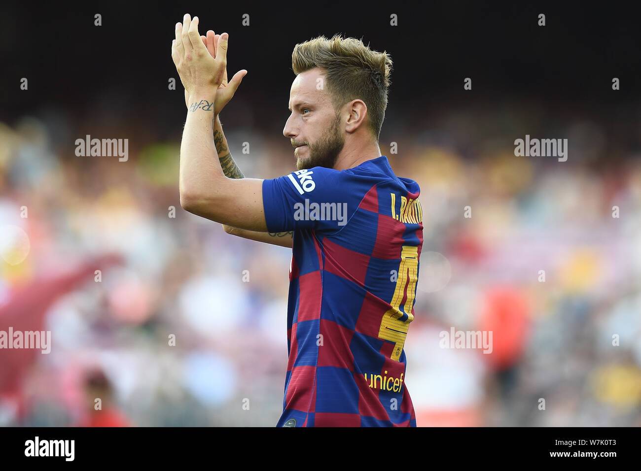 BARCELONA, 04-08-2019, FC Barcelona gegen FC Arsenal, der Joan Gamper Trophäe. Das Stadion Camp Nou. Ivan Rakitc des FC Barcelona. Stockfoto