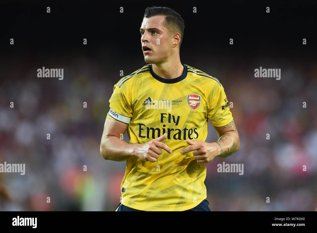 BARCELONA, 04-08-2019, FC Barcelona gegen FC Arsenal, der Joan Gamper Trophäe. Das Stadion Camp Nou. Granit Xhaka der Arsenal FC Stockfoto