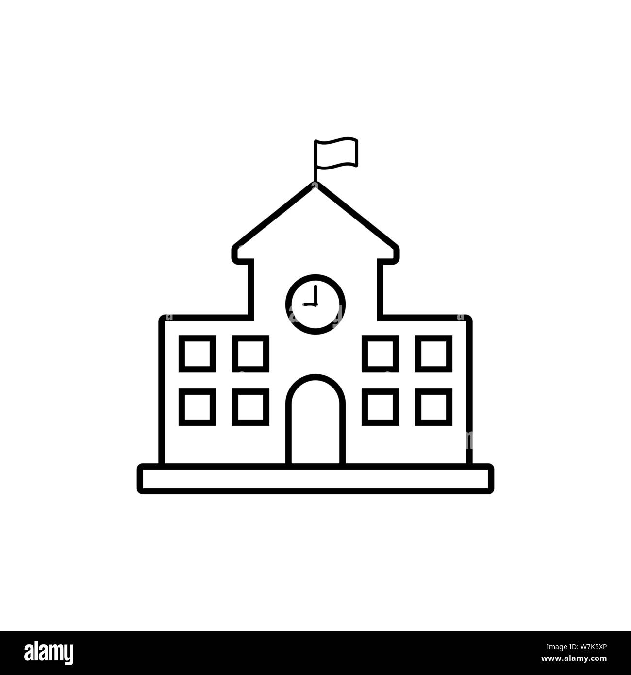 Schule Gebäude Symbol Linienart auf weißem Hintergrund Stock Vektor
