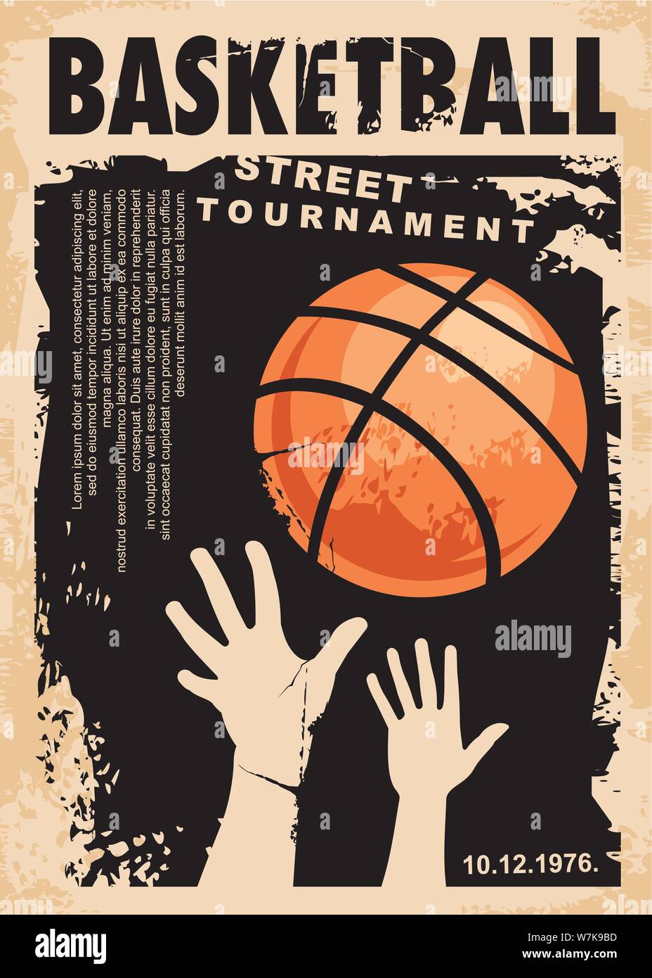 Street Basketball grunge Poster Design Layout. Street ball spiel Retro flyer Vorlage. Basketball Turnier vektor Banner. Stock Vektor