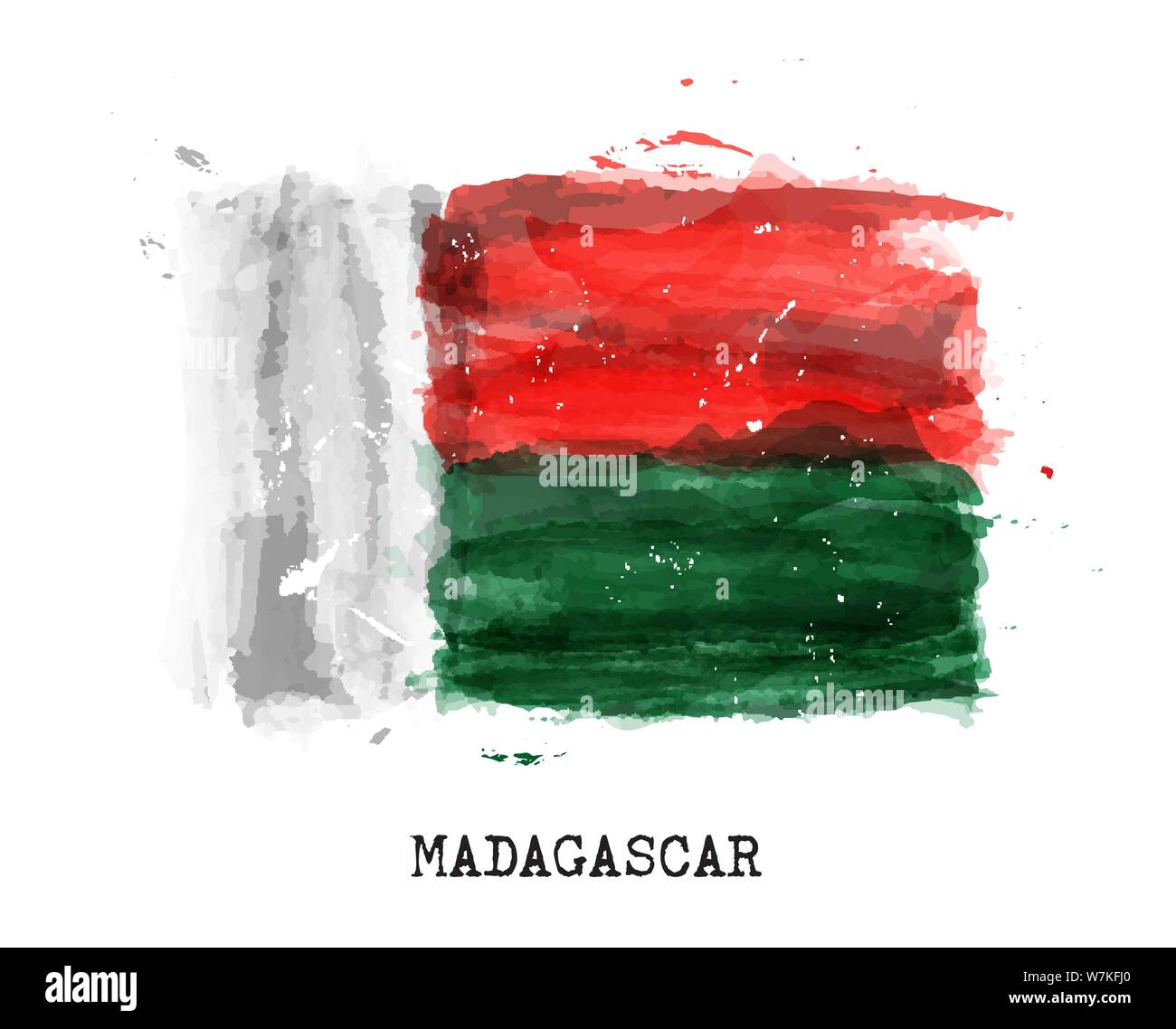 Realistische Aquarellmalerei Flagge von Madagaskar. Vektor. Stock Vektor