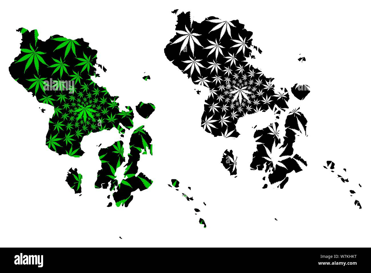 Südost-sulawesi (Unterteilungen von Indonesien, Provinzen Indonesiens) Karte cannabis Blatt grün und schwarz ausgelegt ist, Südost-sulawesi Karte aus m Stock Vektor