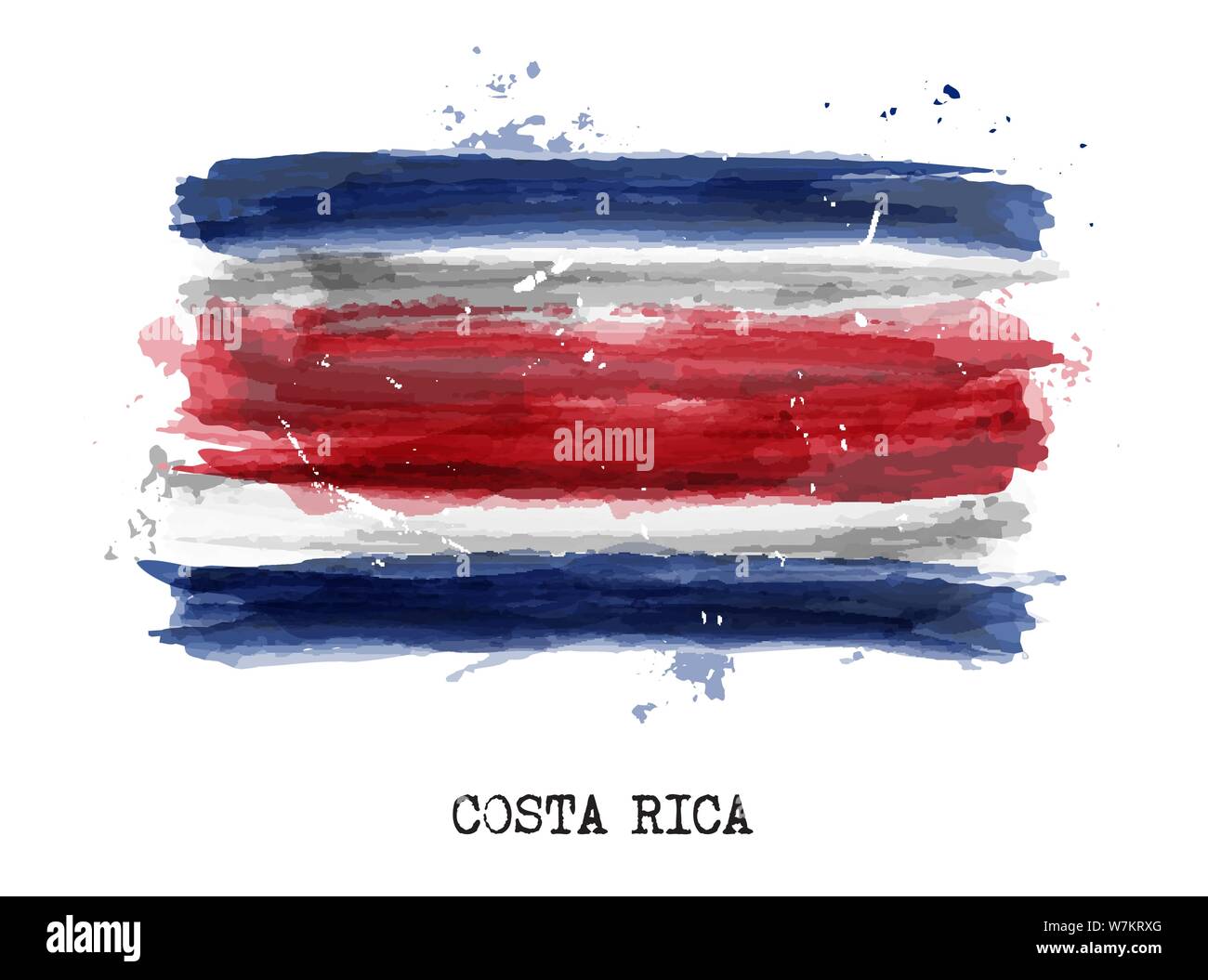 Realistische Aquarellmalerei Flagge von Costa Rica. Vektor. Stock Vektor