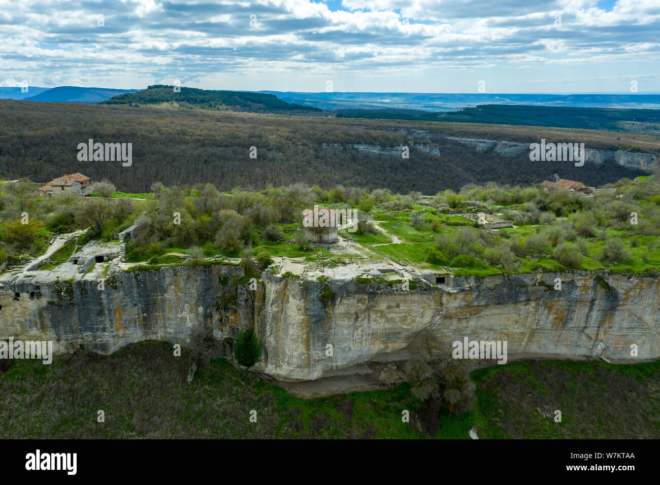 Luftaufnahme von Cave City Chufut-Kale, in der Nähe der Stadt Bachtschyssaraj, Krim Stockfoto