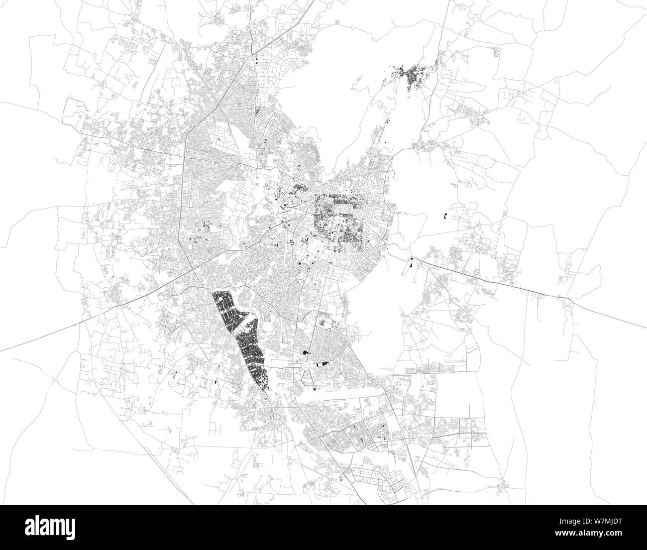 Satelliten Karte von Jaipur, Indien. Es ist die Hauptstadt und die größte Stadt im indischen Bundesstaat Rajasthan. Karte von Straßen und Gebäuden Stock Vektor