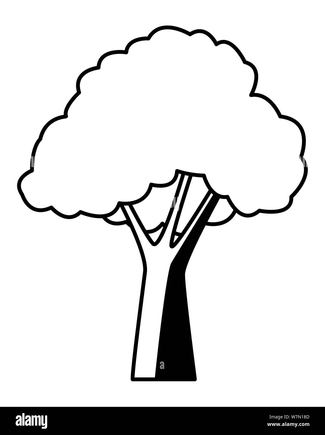 Baum mit Blätter Natur Karikatur in Schwarz und Weiß Stock Vektor