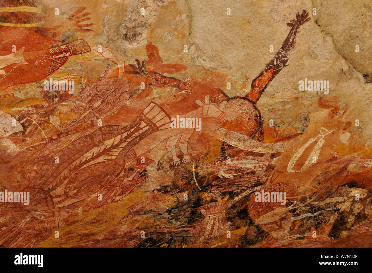 Aboriginal Kunst und Höhle, Arnhemland, North West Territories, Australien, Mai 2009 Stockfoto