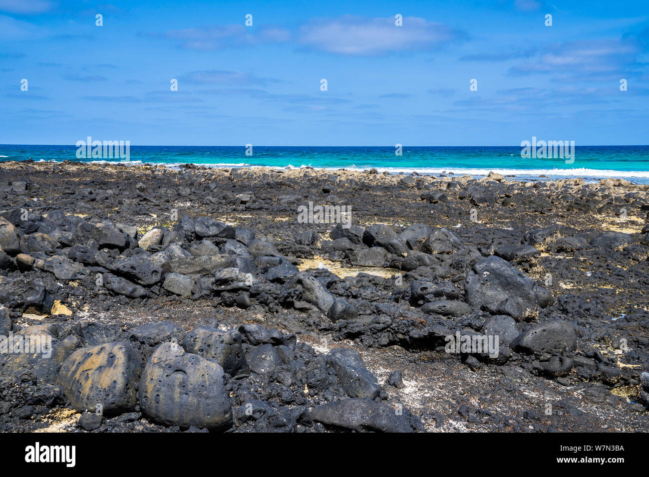 Spanien, Lanzarote, bizarre Landschaft der erstarrten Lava Feld an der Nordküste in der Nähe von orzola Stockfoto