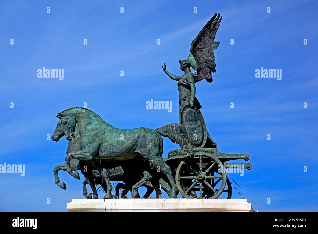 Die Quadriga der Einheit von Carlo Fontana auf das Victor-Emmanuel-Denkmal in Rom Stockfoto