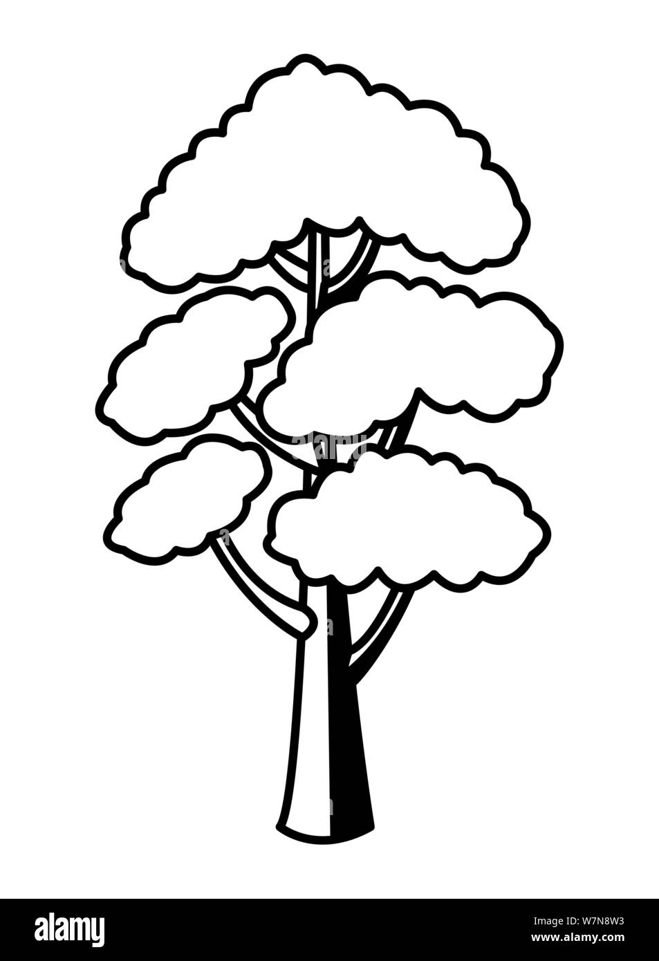 Baum mit Blätter Natur Karikatur in Schwarz und Weiß Stock Vektor