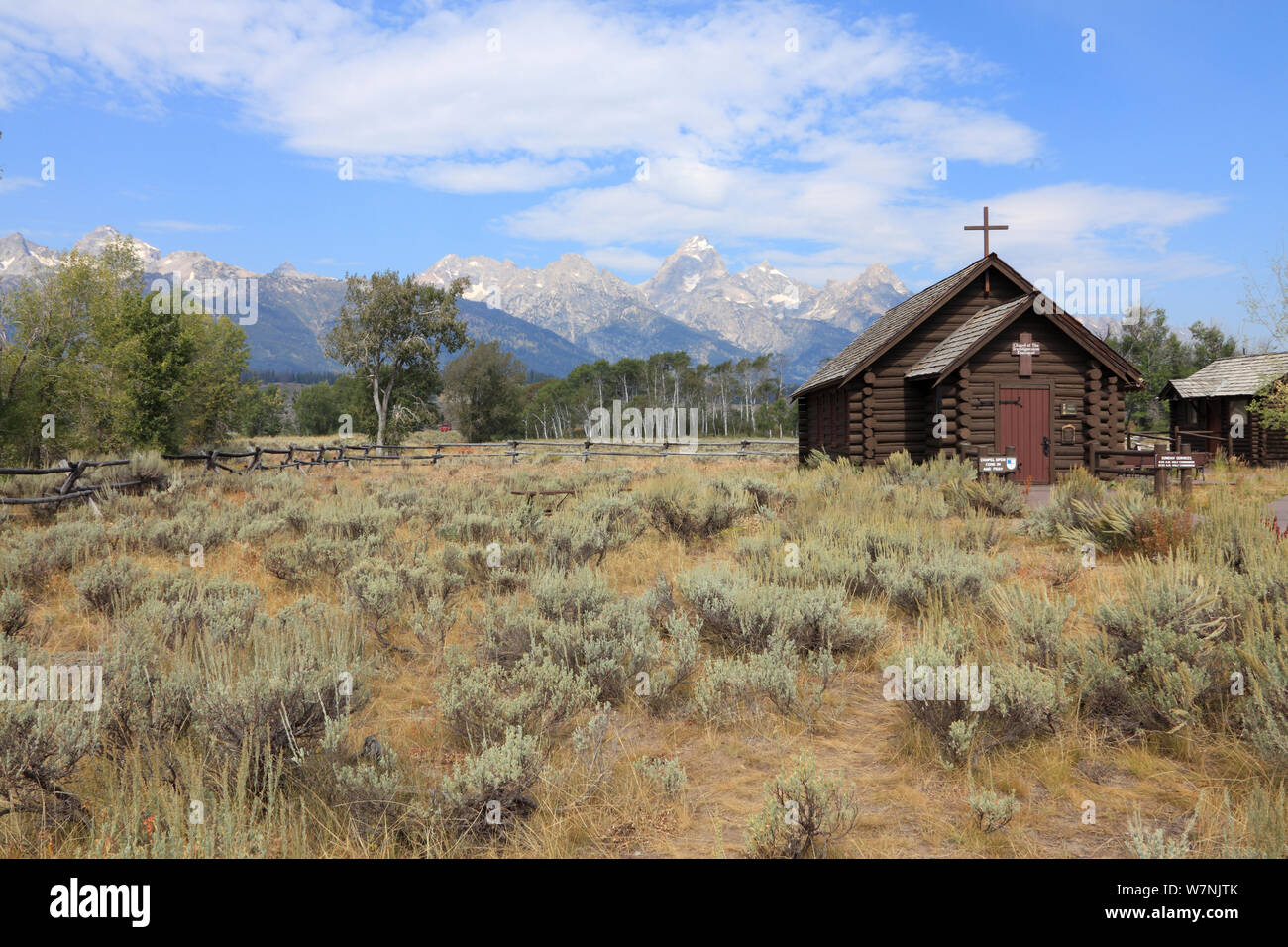 Kapelle der Verklärung, Grand-Teton-Nationalpark, Wyoming, USA Stockfoto