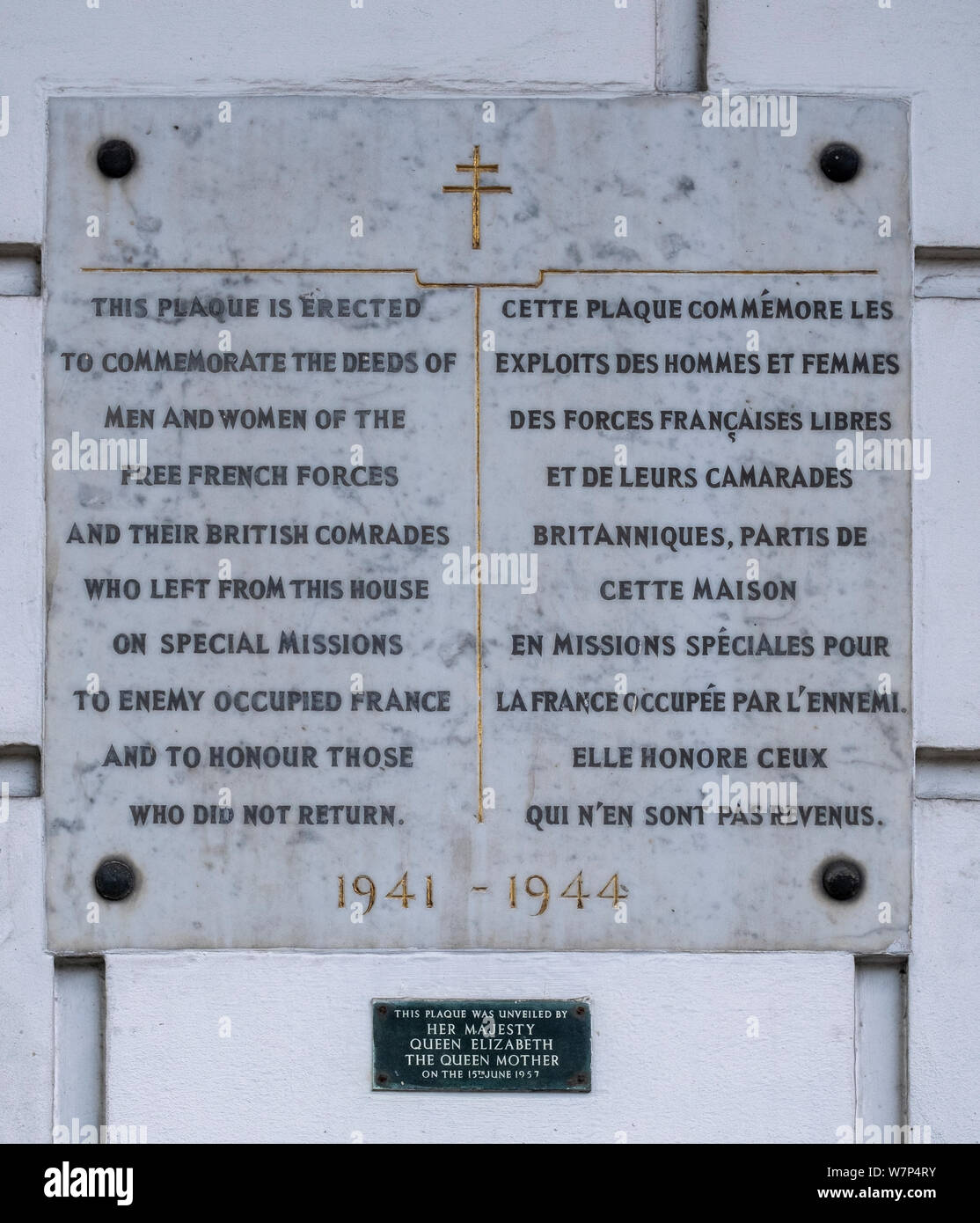 Ersten Weltkrieg Denkmal für Freie Französische und andere Kräfte außerhalb des Bündnisses Francais de Londres in Gloucester Place, London Stockfoto