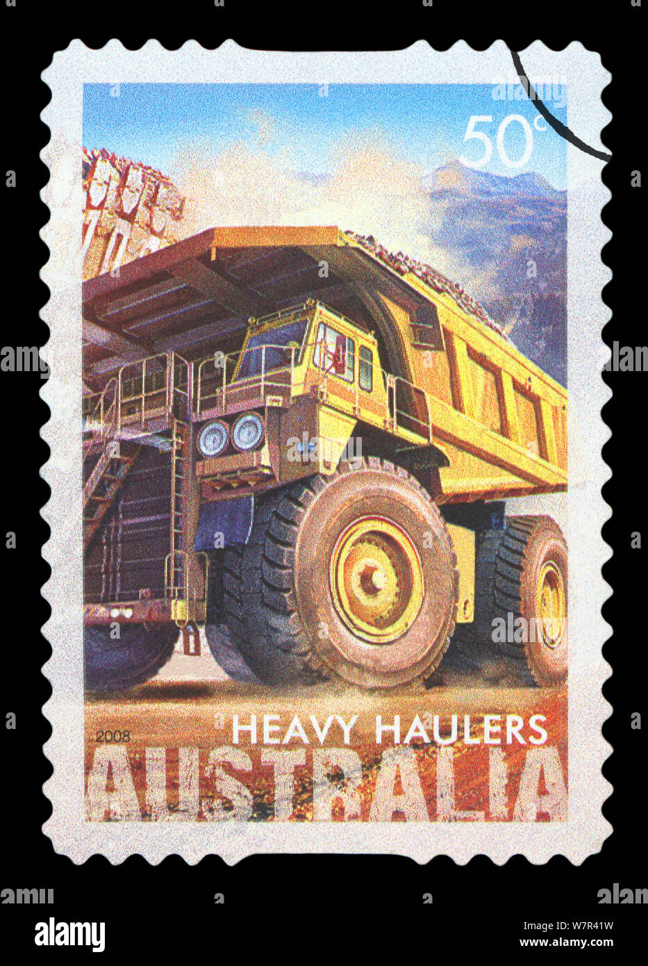 Australien - CIRCA 2008: eine Briefmarke gedruckt in Australien zeigt schwere Schlepper Maschinen Bergbau, CIRCA 2008 Stockfoto
