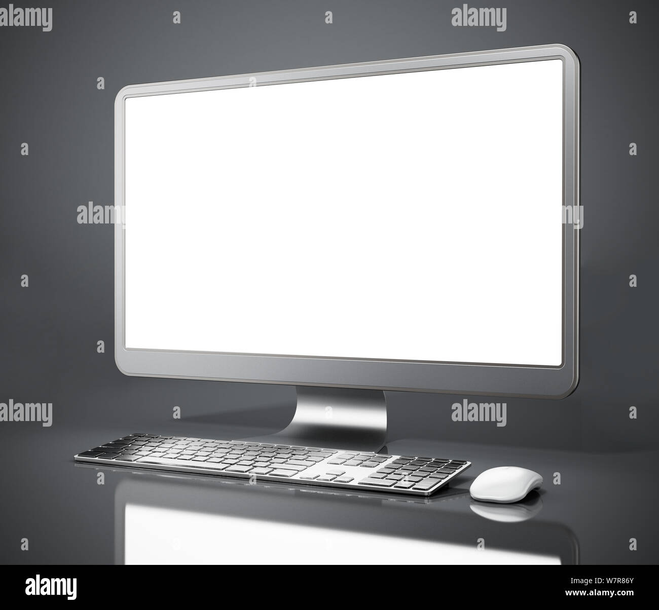 Moderne Desktop Computer mit leeren Bildschirm. 3D-Darstellung. Stockfoto