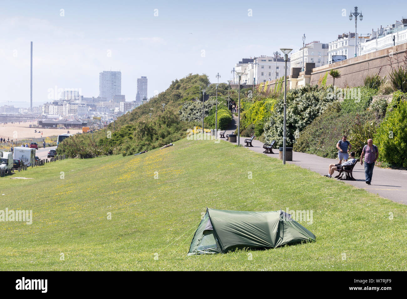 Städtischen Campingplatz in Brighton - Obdachlosigkeit problem Stockfoto