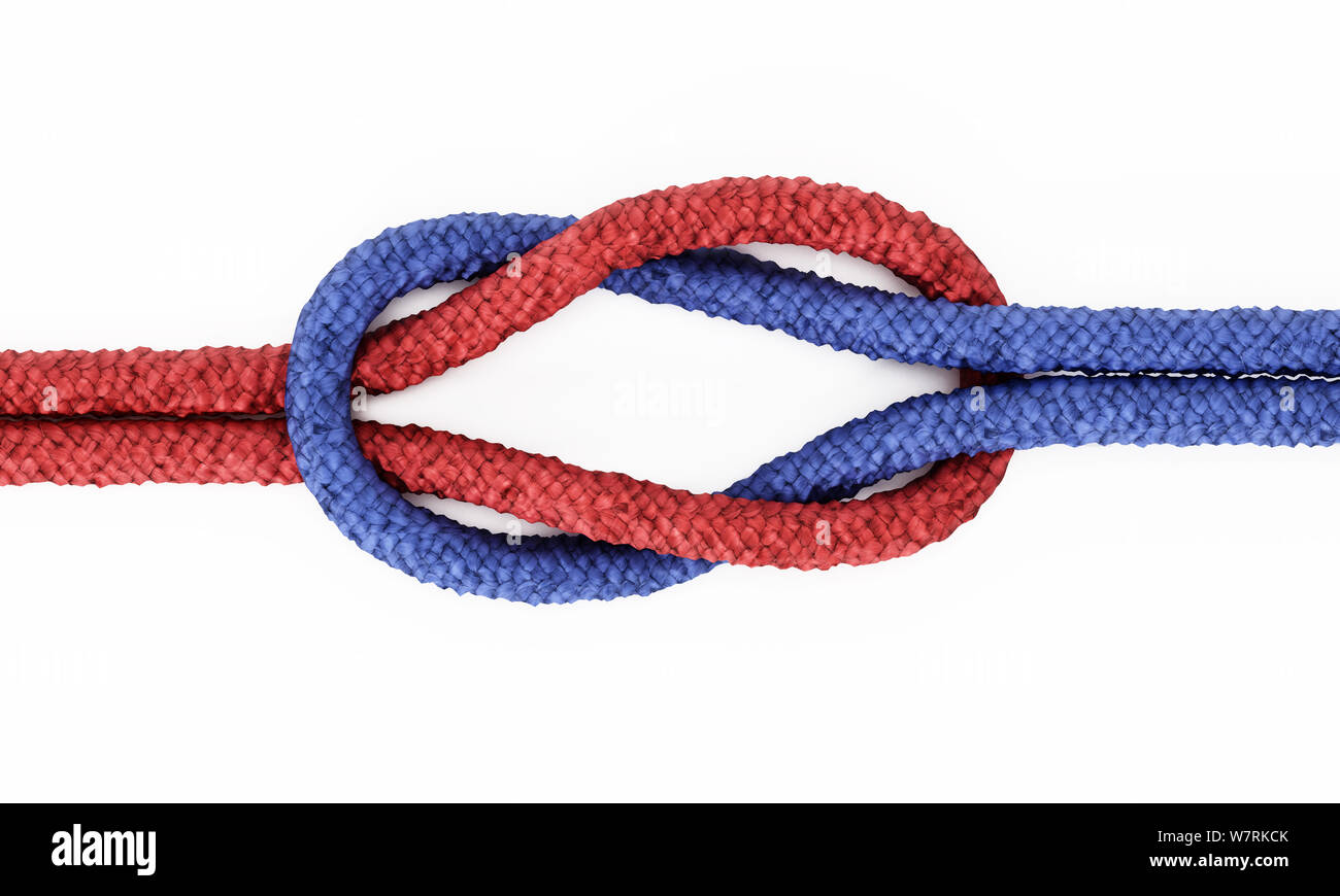 Seil Knoten auf weißem Hintergrund. 3D-Darstellung. Stockfoto
