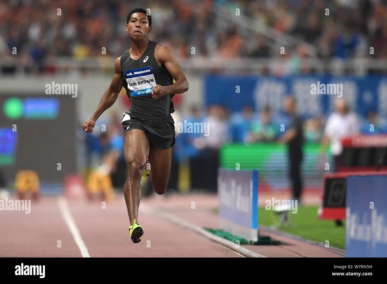 Abdul Hakim Sani Braun von Japan konkurriert in der Männer 100 m-Finale während der iaaf Diamond League 2017 in Shanghai in Shanghai, China, 13. Mai 2017. China Stockfoto