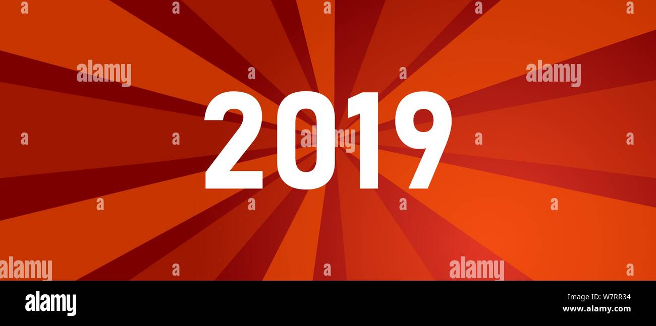 Neujahrsgrüße für das Jahr 2019 mit leuchtend roten Hintergrund und leuchtende Farbe Glanz um Anzahl Stock Vektor