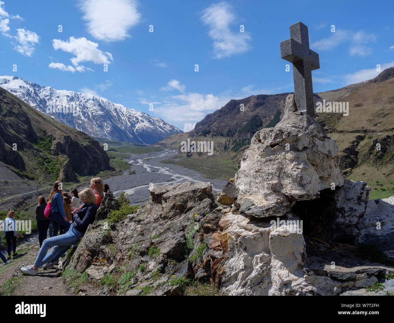 Fluss Terek, Schlucht bei Geogian Military Road, Mzcheta-Mtianeti, Georgien, Europa Stockfoto