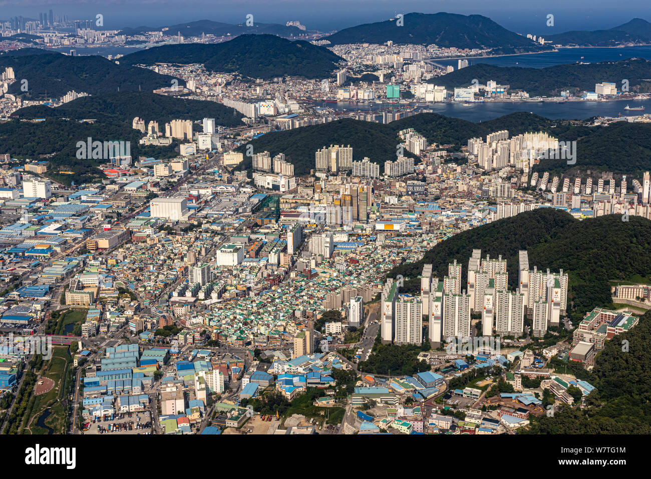 Busan, Korea - Juni 22, 2019: Luftaufnahme von Busan Stockfoto