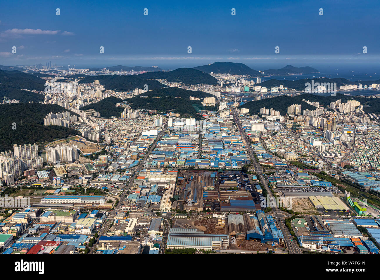 Busan, Korea - Juni 22, 2019: Luftaufnahme von Busan Stockfoto