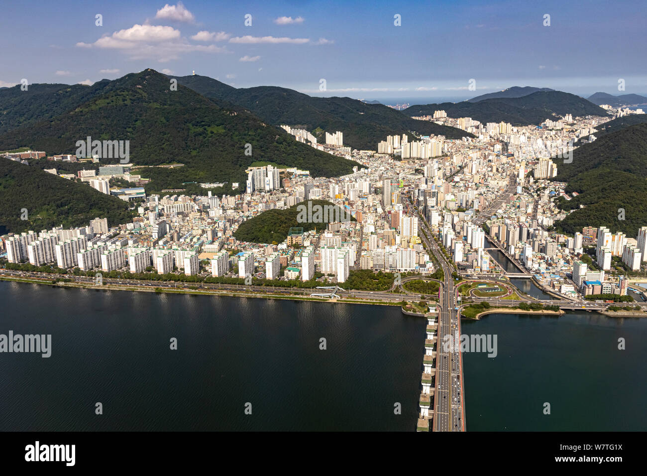 Busan, Korea - Juni 22, 2019: Luftaufnahme von Busan Stockfoto