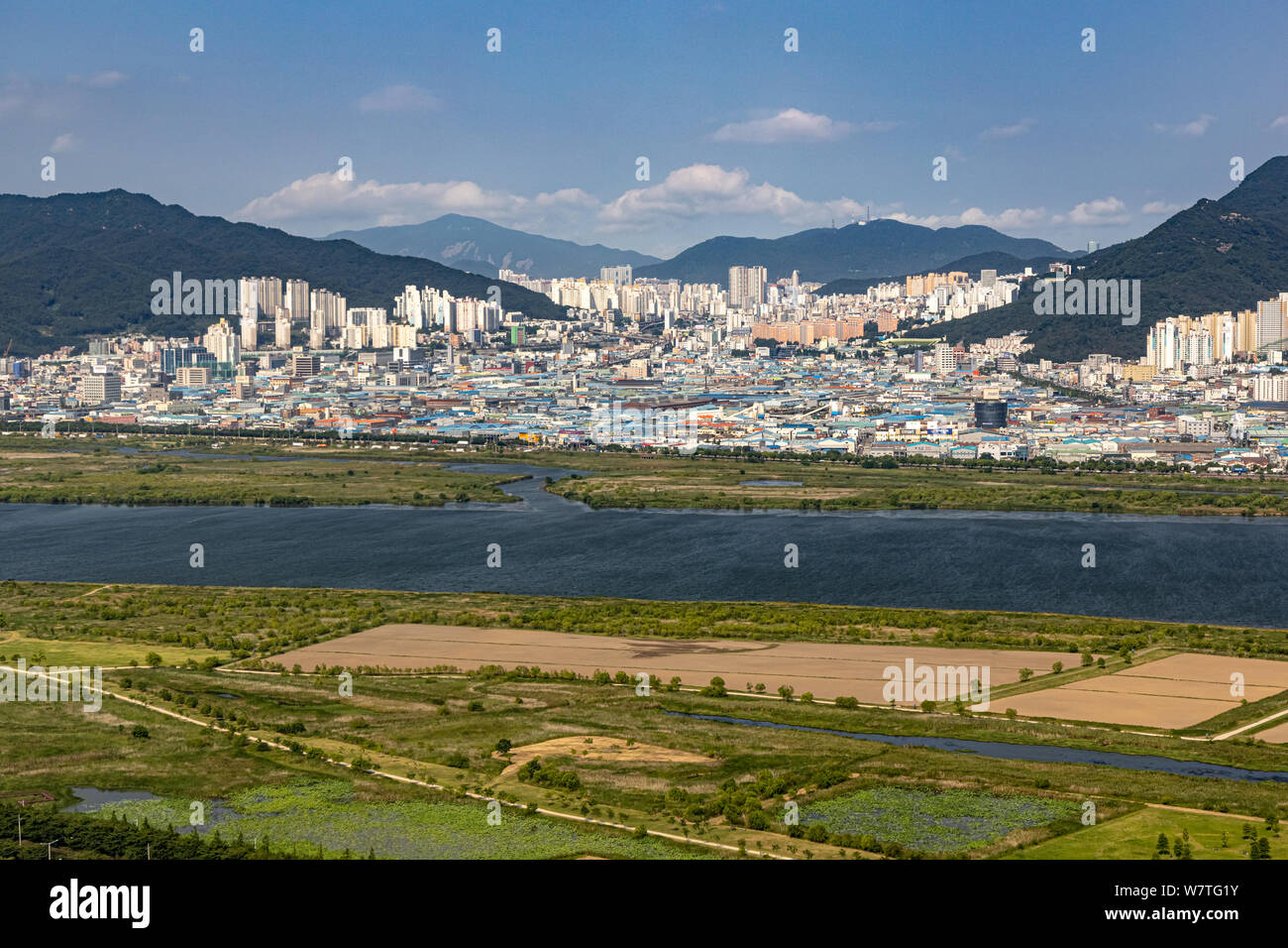 Busan, Korea - Juni 22, 2019: Luftaufnahme von Busan Stockfoto