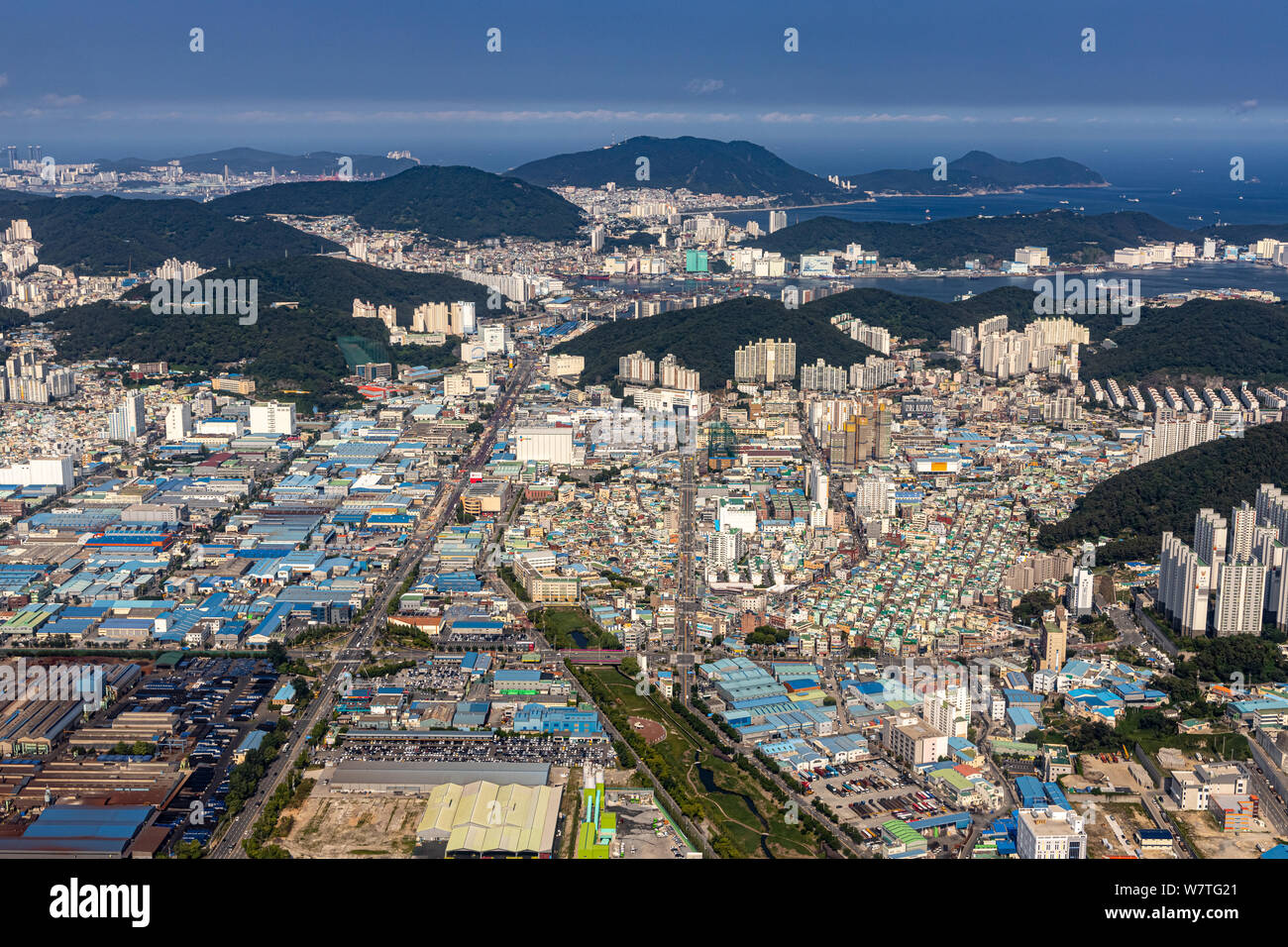 Busan, Korea - Juni 22, 2019: Luftaufnahme von Busan Stockfoto