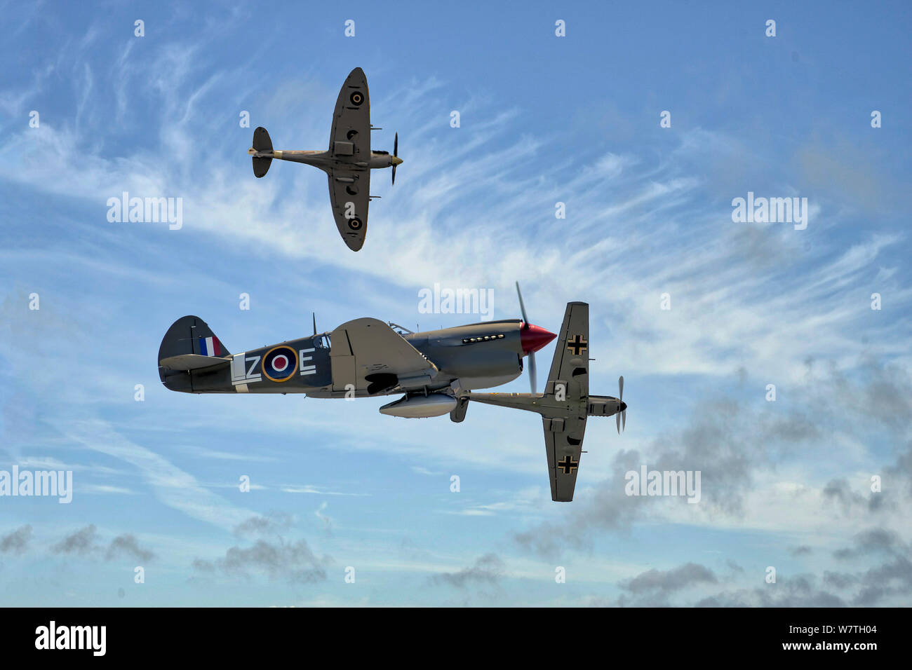 P40 Spitfire Bf109 Stockfoto