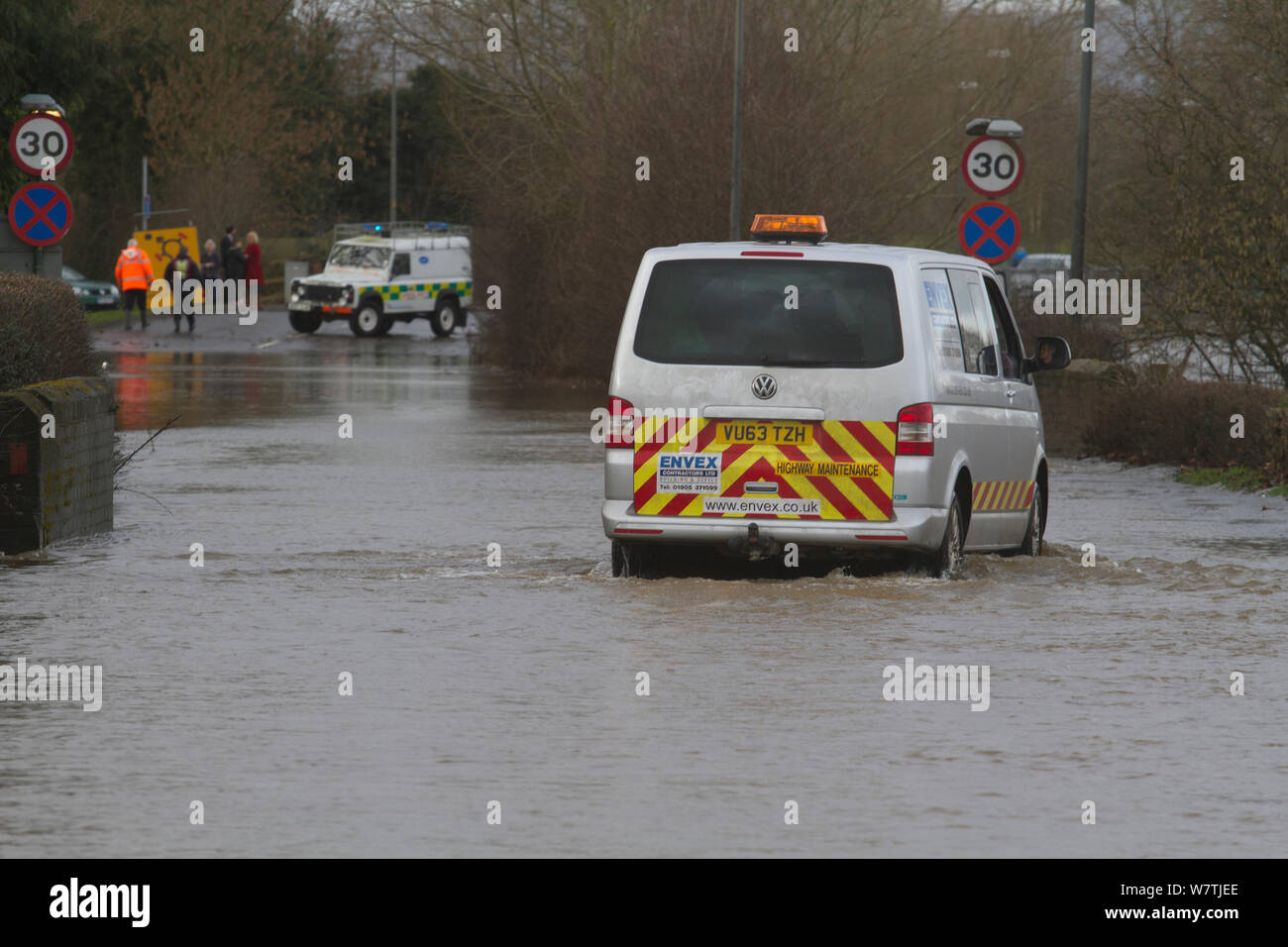 Van als Rettungsfahrzeug im Februar Überschwemmungen 2014, Upton bei Severn, Worcester, England, UK, 9. Februar 2014. Stockfoto