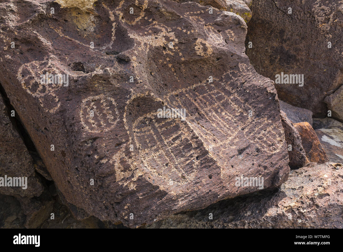 Petroglyphen, Owens Valley, Kalifornien, USA, März 2013. Stockfoto