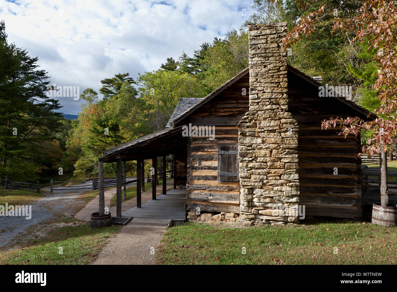 Die historische Hutchinson Homestead, Stone Mountain State Park. North Carolina, USA, Oktober 2013. Stockfoto